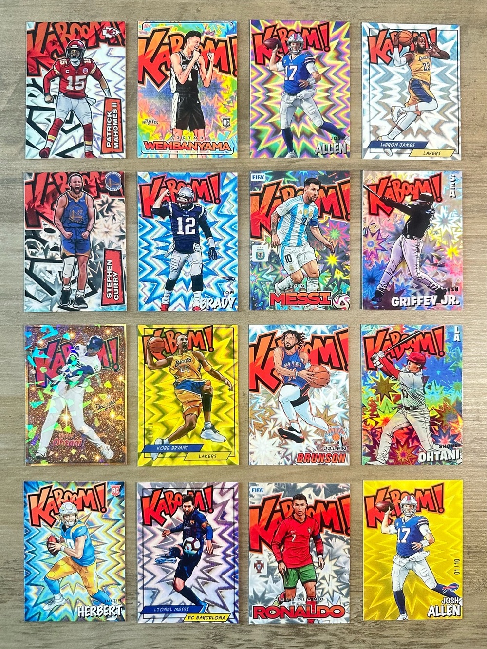 Kaboom Lot of (16) Novelty Cards. Ohtani, Mahomes, Kobe, Messi, Ronaldo, Brady…